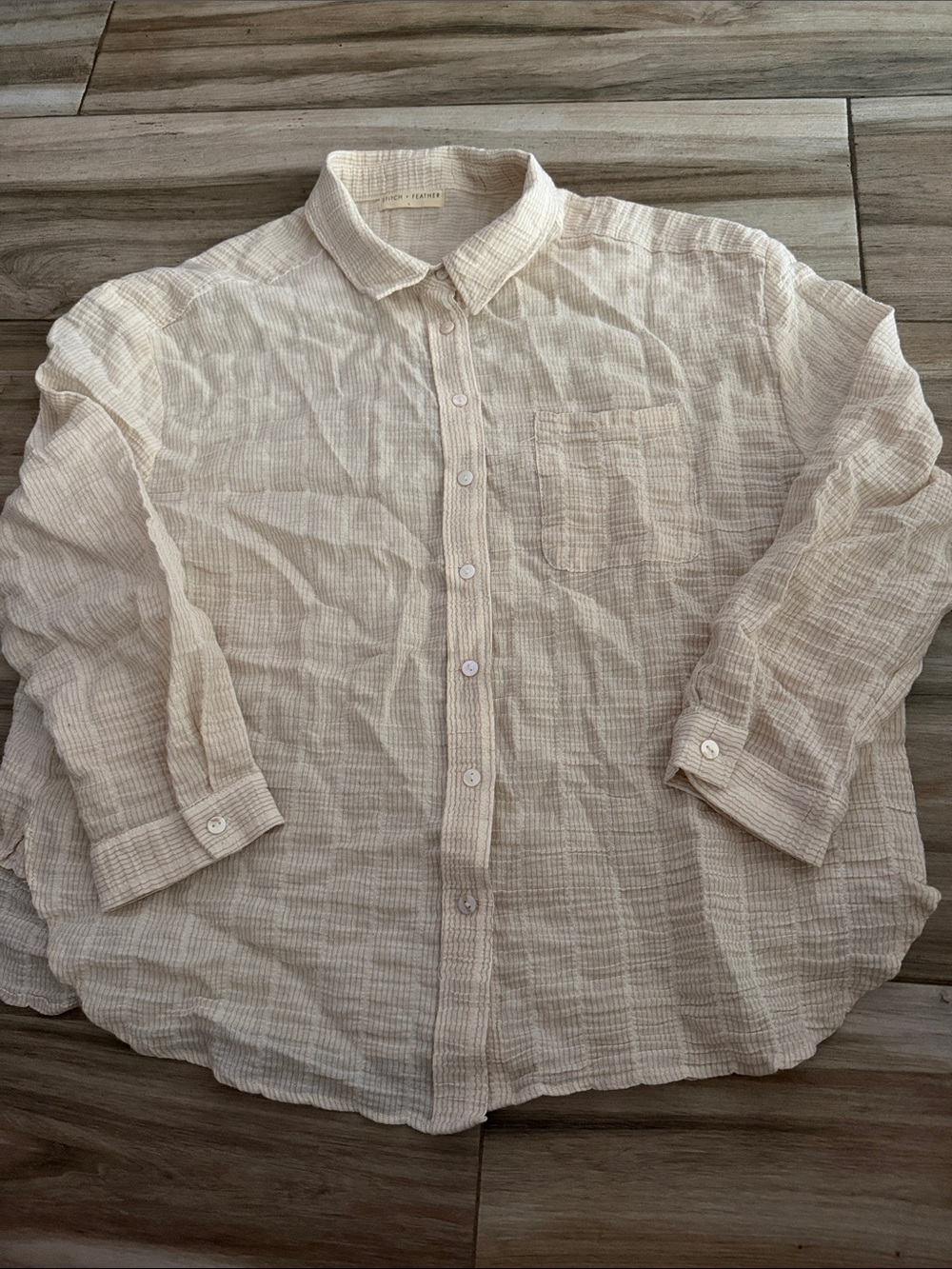 Stitch & Feather gauze Light Cream striped  Button-Down  Shirt large
